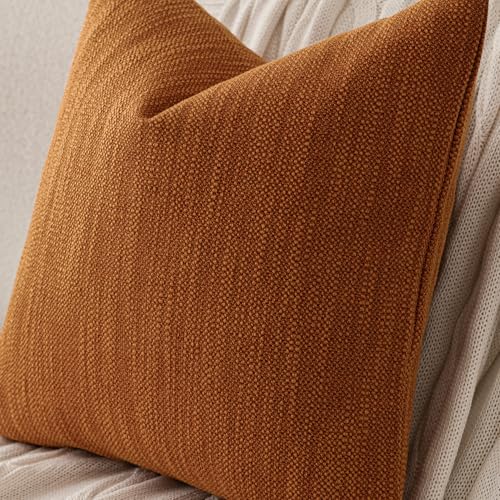 Image of Foindtower Set of 2 Decorative Textured Burlap Linen Throw Pillow Covers Farmhouse Boho Cushion Cover Solid Accent Pillowcase for Couch Sofa Bed Living Room Home Decor,18x18 Inch,Burnt Orange