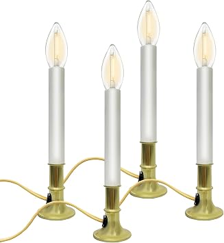 4 Pack Electric Window Candles with Sensor Dusk to Dawn, Plug in LED Christmas Candles with Ivory White Cord, 9 Inch Warm White Window Candle Lights for Home Holiday Decorations, UL Listed