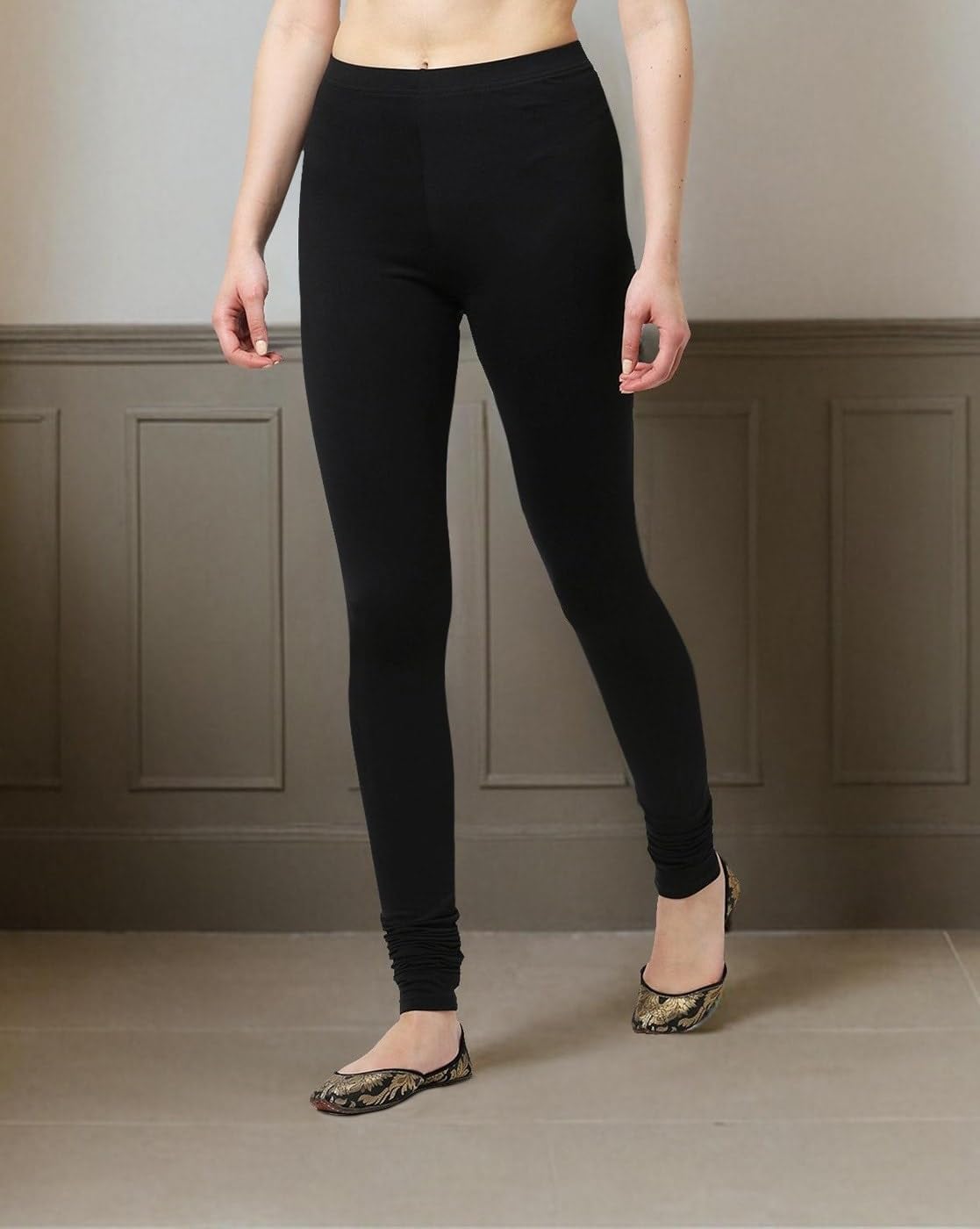 Women's Classic Black Leggings, Full Length, Ankle Length, Elastic Waistband - Image 3 thumbnail