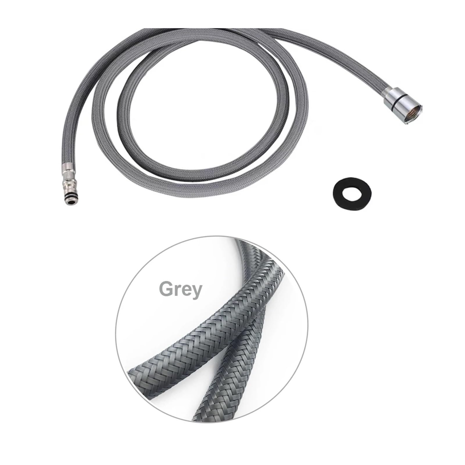 F1/2 M15*1 Tuyau de rechange pour robinet 150 cm Gris/Noir Nylon Durable Accessoires de cuisine et de salle de bain 1 pièce Tube d'alimentation en eau