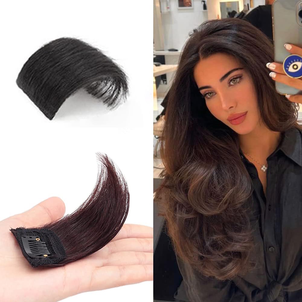 Clip in Hair Extensions Double Weft One Piece Silky Straight Human Hair Pieces for Thinning Hair Invisible Hairpin Add Women Hair Volume Black (1pc)