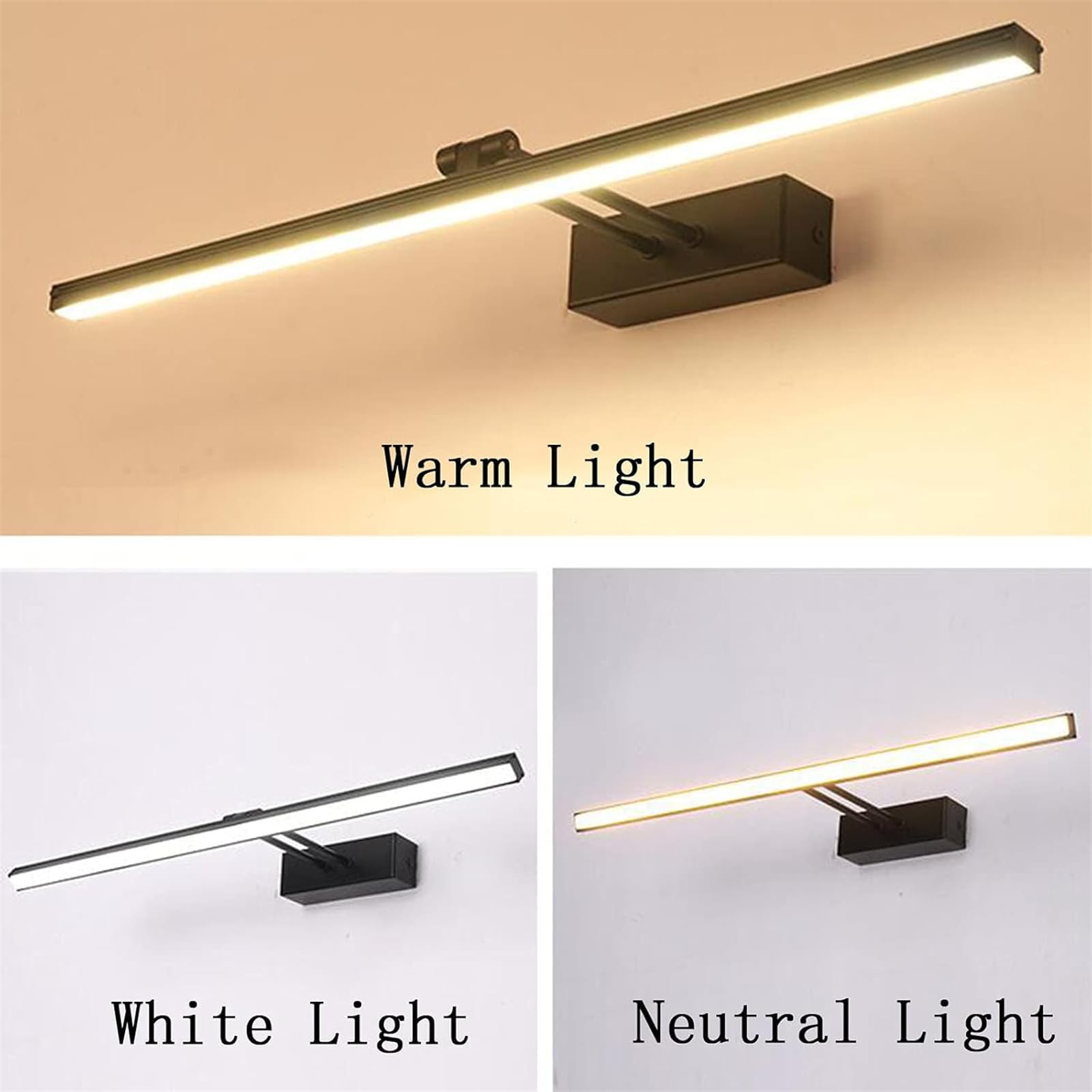 Lampa ścienna LED 180° z przełącznikiem, lampa ścienna, bateria, ładowana przez USB, lampa ścienna, nowoczesna lampa nad lustro, dekoracyjne oświetlenie ścienne do szafy (czarne, ciepłe światło, 40