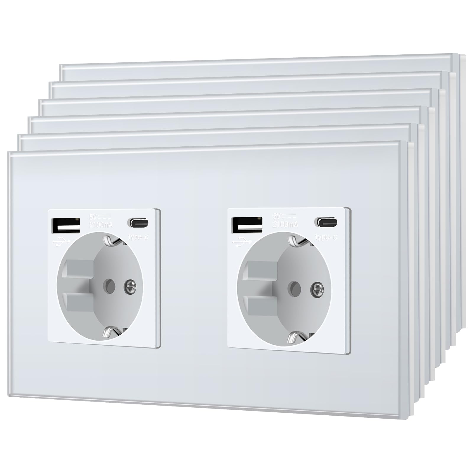 BSEED Enchufe de Pared con USB C,Enchufes Dobles Empotrados con Cristal,Toma de Corriente,Seguridad infantil,Fácil de Instalar,M Serie,2 Enchufes con USB y Tipo C,157mm Blanco — view 138