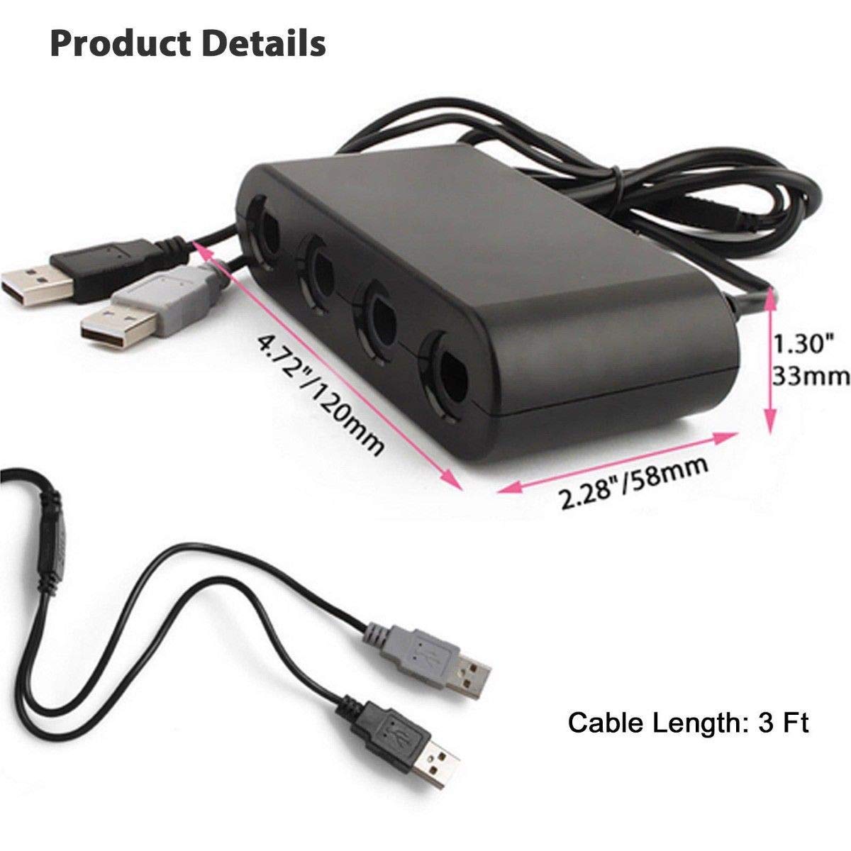 OSTENT Convertisseur d'adaptateur de contrôleur 4 Ports pour Nintendo Gamecube NGC vers Wii U/Switch/PC Terminal