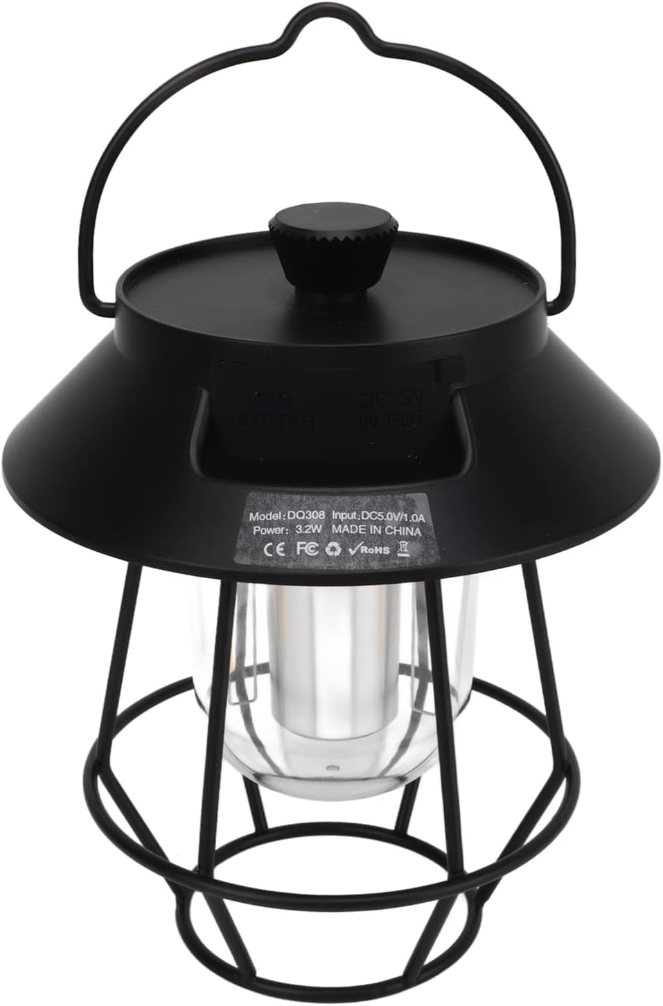 Semme Semme USB Rechargeable Camping Lantern with 3 Lighting Modes Metal Hook for Outdoor Adventures (Black) (Black)