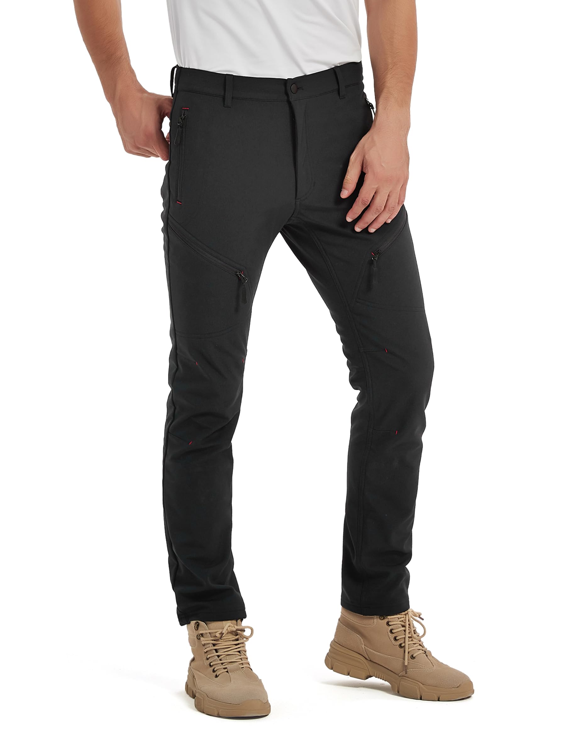 KUTOOK Winterfietsbroek voor heren, softshellbroek, lang, winddicht, waterdicht, voor trekking, fietsen, wandelen, bergbeklimmen, klimmen, Zwart, XXL