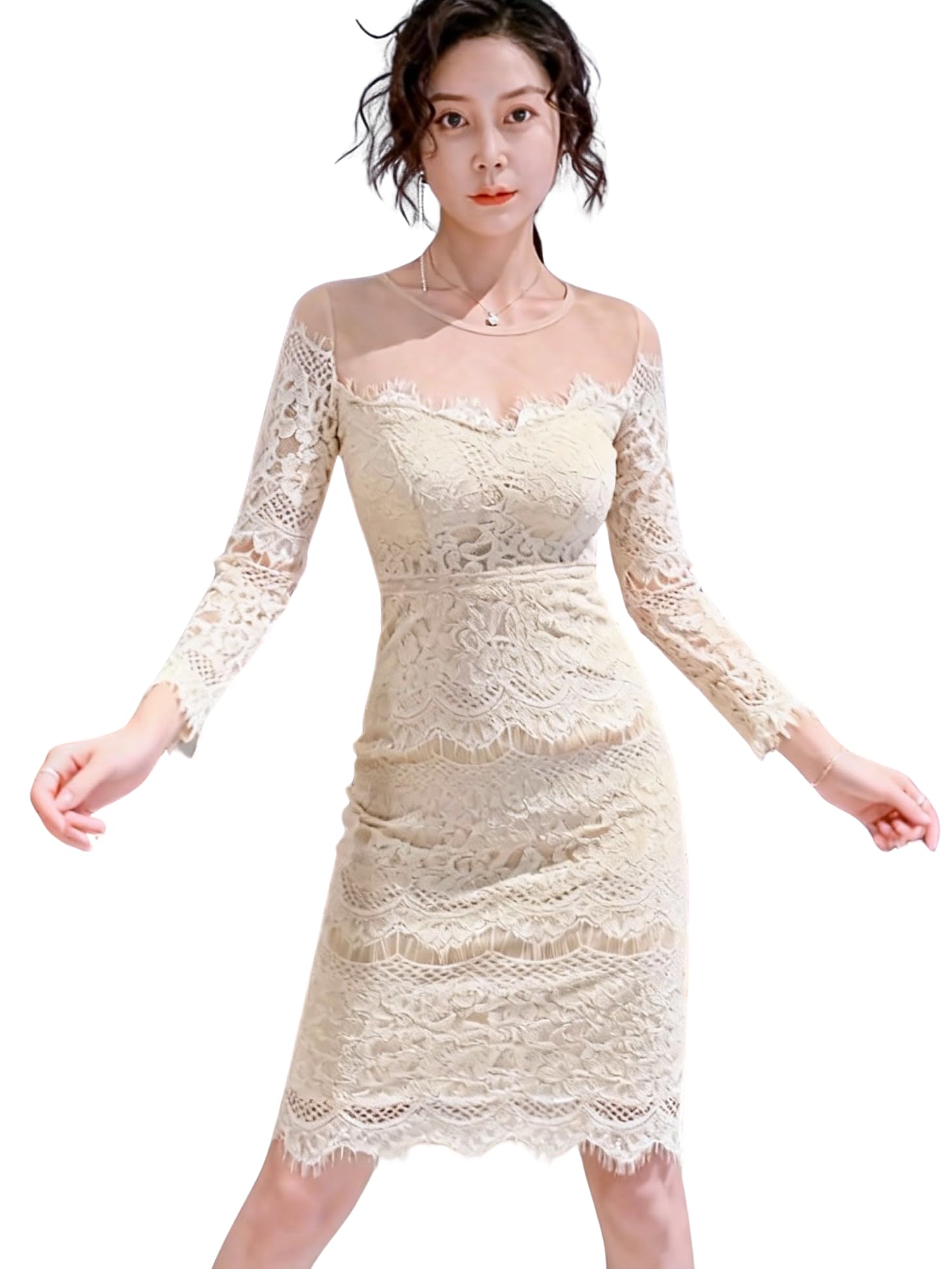 ベージュ シースルーレースドレス　mavimoon Amazon.co.jp: [ISLAYCAOLILA] キャバドレス ミニドレス クラブドレス