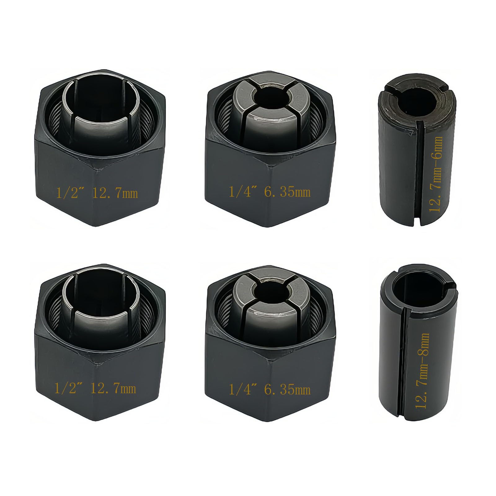 1/2”12.7mm and 1/4”6.35mm Collet and Nut Replace for Dewalt DW6214 DW6212 Router(6 Packs)