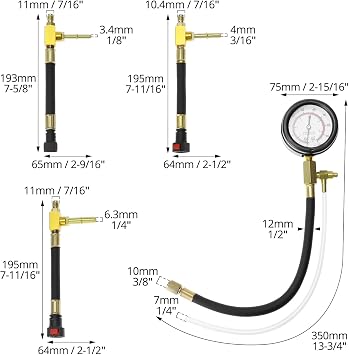 QWORK Universal Fuel Pressure Test Kit, Dual Scale Gauge (0-7 bar/0-100 psi) with Multiple Adapter Sizes, Brass Connectors