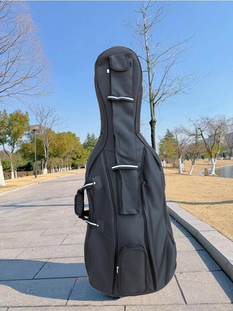 Custodia per violoncello, dimensioni 4/4, esterno in nylon, imbottitura in schiuma spessa 20 mm, spallacci regolabili, tasche multiple, spazio frontale per accessori, tasca posteriore per