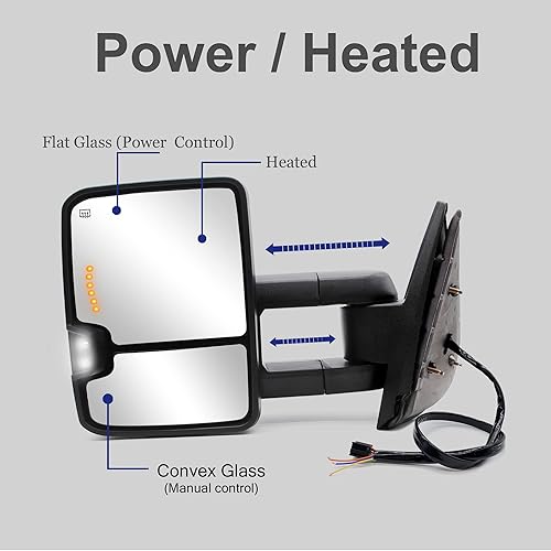 Miniatura 3 de Espejos de remolque aptos para Chevy Silverado 2007 2008 2009 2010 2011 2012 2013 2014 Chevy Silverado 1500 2500 3500 3500 GMC Sierra Yukon con luz