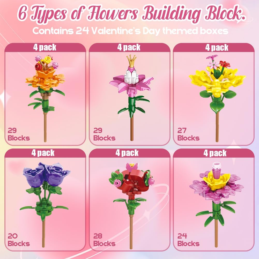 UMEELR Flowers Building Blocks, 24 Packs DIY Flower Pre Filled Easter Egg Surprise Toys for Basket Stuffers Classroom Prize