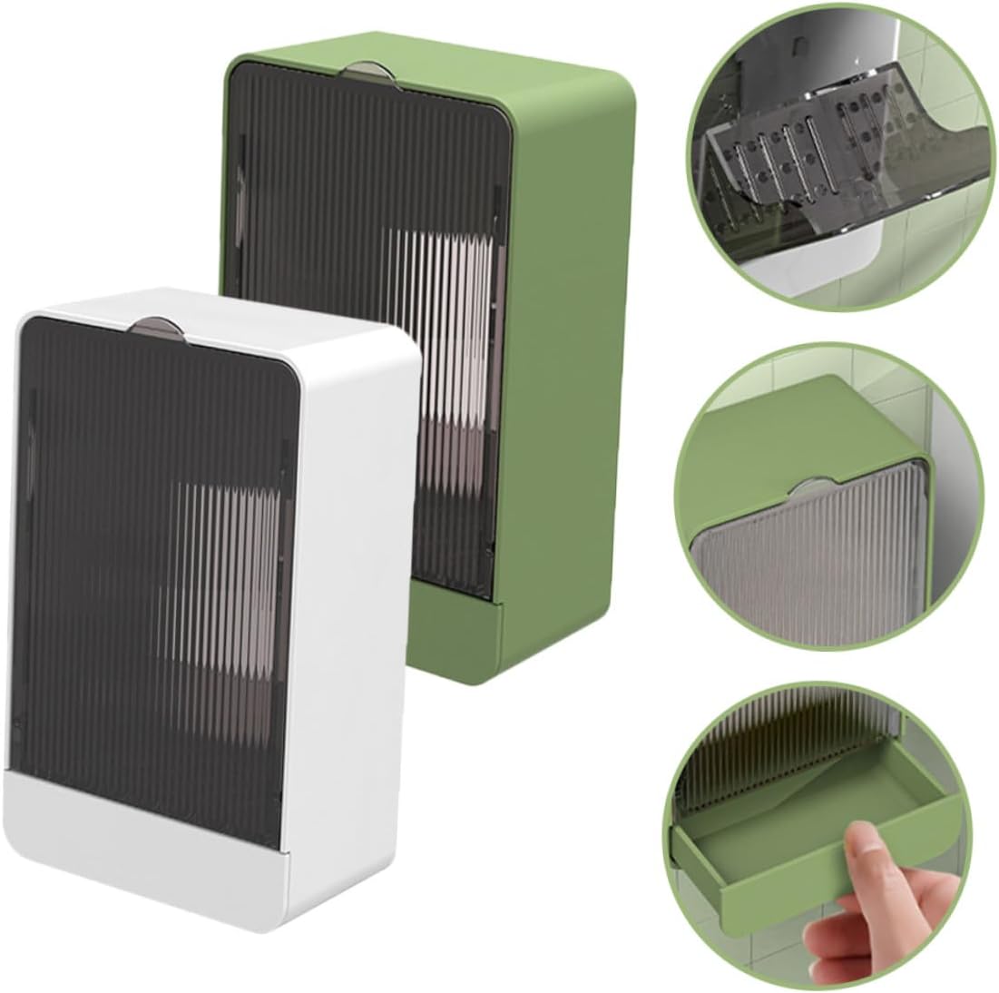 Wall Mounted Soap Dish 2pcs Set with Flip Cover and Drain Detachable Adhesive Shower Soap Holder for Bathroom and Kitchen Waterproof in Light and Mint Colors