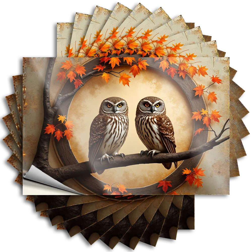 Fzfn Colour Bumper Modern Easy Apply | Two Owls Perched On Autumn Branches Coffee Tumbler Peel And Stick(8X12cm)