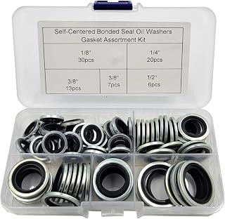 Tom's World 76-Pc Self-Centered Bonded Seal Washers Kit - 1/8'' 1/4'' 3/8'' 1/2'' Oil-Resistant Drain Plug Gaskets for Auto Hydraulic Use