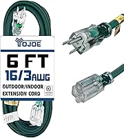 Vista 43 de YOJOE Cable de extensión para interiores y exteriores, calibre 16, SJTW, resistente, 15 pies, color verde, 3 clavijas 13A, resistente a