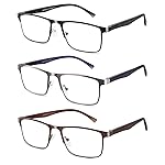 CRGATV 3-Pack Reading Glasses for Men Blue Light Filtering Full Frame Metal Readers Anti Uv/Eye Strain/Glare (+1.25 Magnification Strength)
