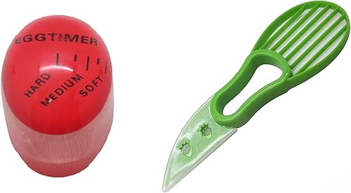 Juego de cortador de aguacate y temporizador de huevos, herramienta 3 en 1, cortador, pelador, deshuesador y cuchara, cuchillo multifuncional,