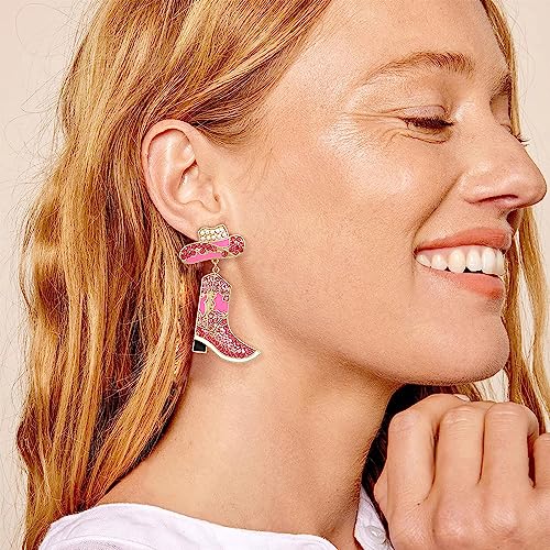 Rhinestone Western Cowboy Dangle Earrings for Women Girls Long Pink Crystal Cowgirl Boots Hat Nashville Statement Charms Drop Dangling Stud Earrings Fashion Nickel Free Festival Party Trip Y2K Jewelry Gifts4