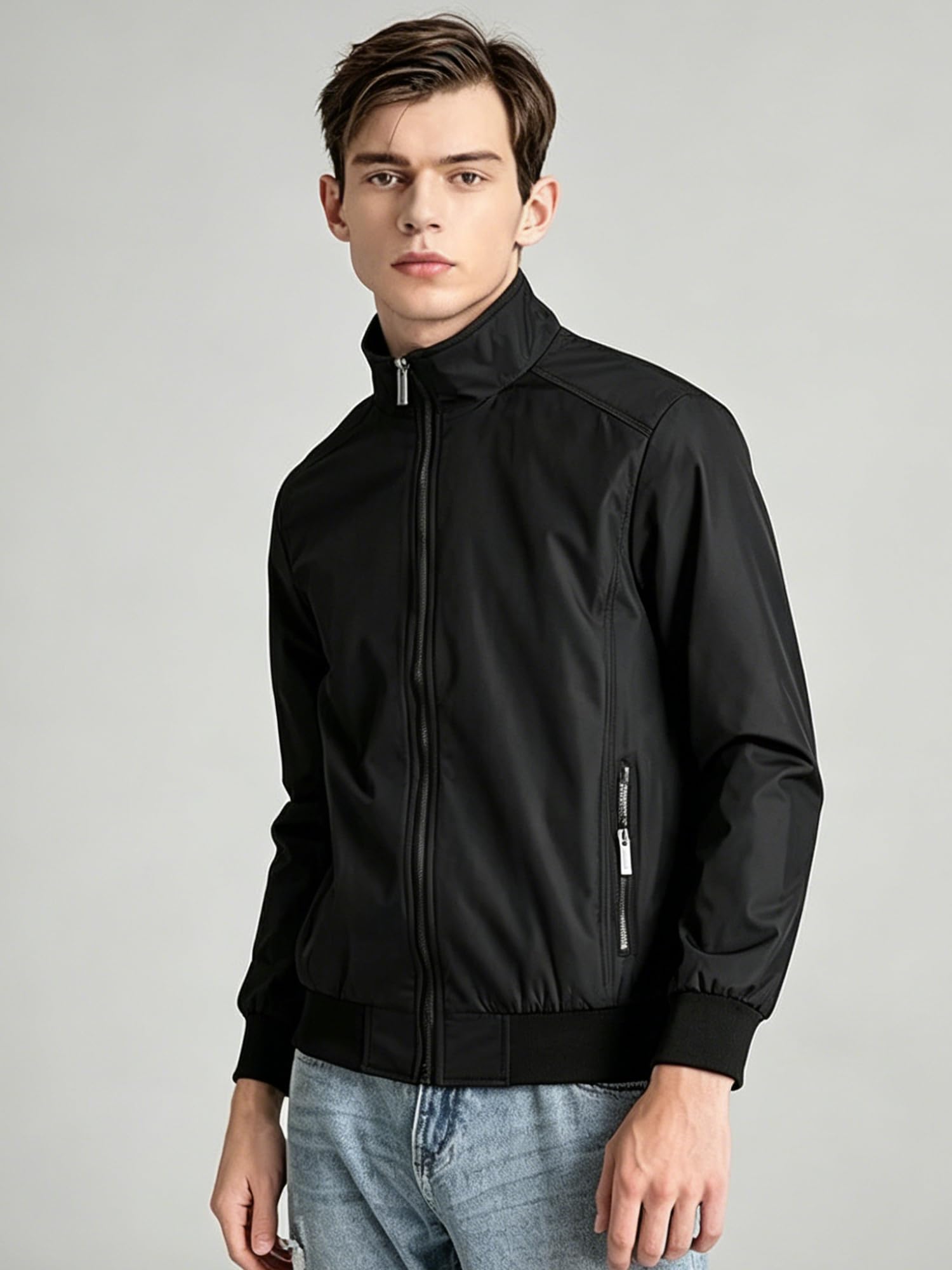 FTCayanz Herren Bomberjacke Übergangsjacke mit Stehkragen Jacke Kurz Mantel für Business Freizeit
