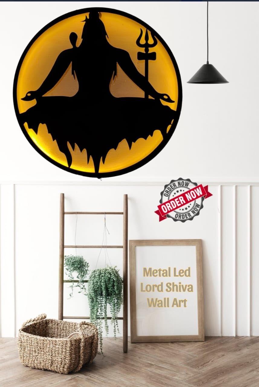 artico handicrafts Mahadev Shiv Ji Wall Décor, 3D Wall Art with LED Backlight, Wall Hanging for Living Room, Bedroom, Office, 24x24 inches (Large) 2