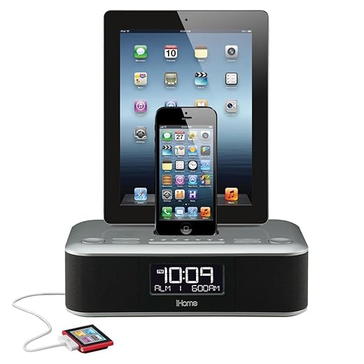 i Home i DL 100 Lightning Dock Triple Charging FM Clock Radio with USB Charge/Play product