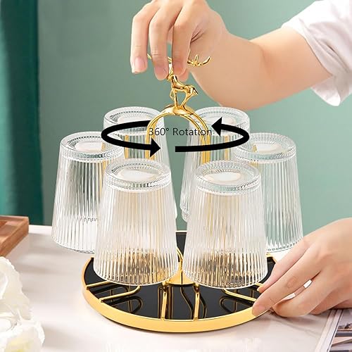 Miniatura 3 de Estante giratorio de secado de botellas, soporte ligero de lujo para secar tazas de vidrio, soporte organizador de tazas con diseño de alce con 6