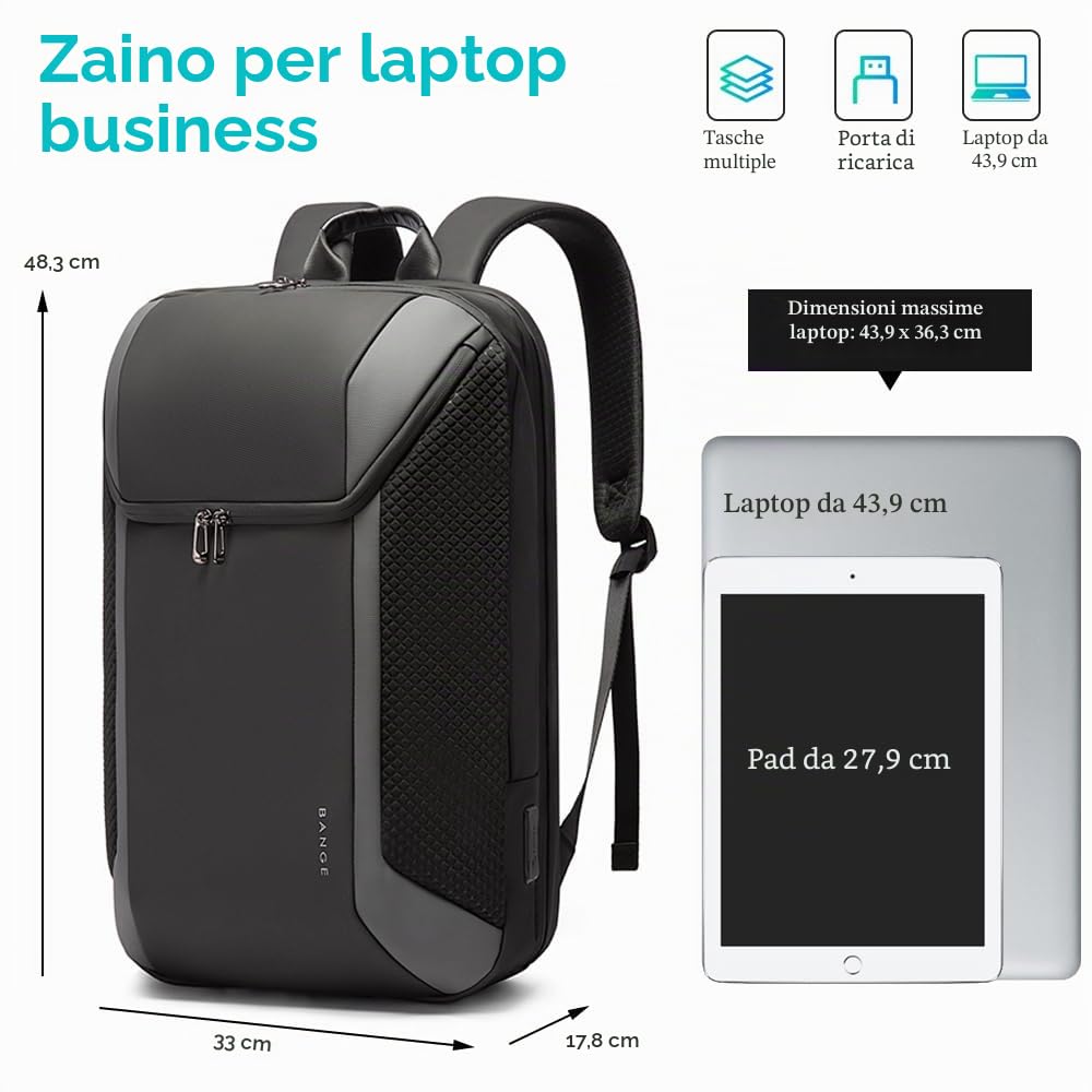 BG FUTURE AESTHETICS BANGE Smart Business Zaino da viaggio impermeabile con porta di ricarica 3.0 per uomini e donne