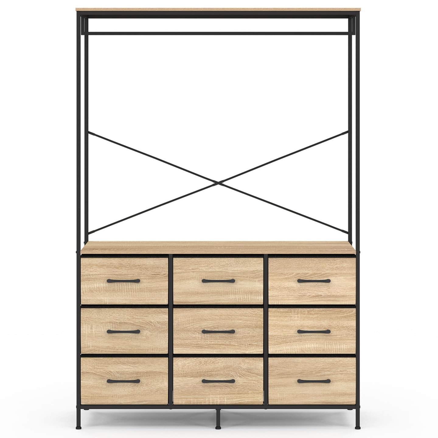 IDMarket - Ropero con vestidor L. 115 cm UTAH con 9 compartimentos de tela, madera y negro