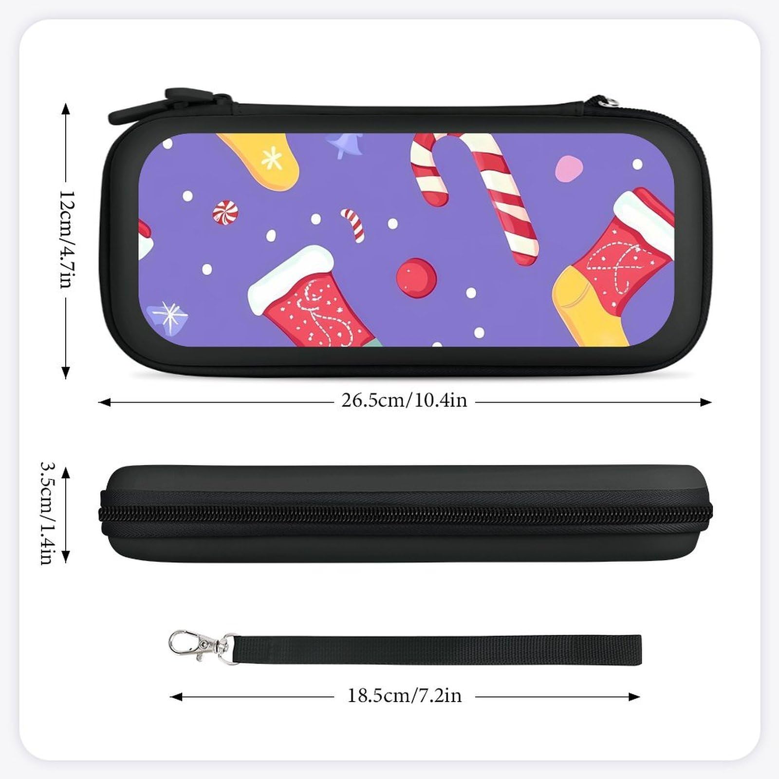 Christmas Socks And Candy Canes Compatible with Switch Carrying Case Hard Travel Game Bag Pouch with 15 Games Accessories Black-style