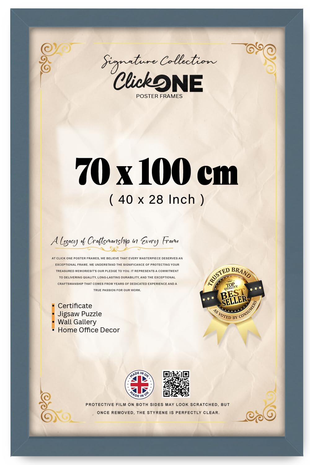 Click One Contemporary Poster Frame 70 X 100 CM For Vertical And Horizontal Display With 40 X 28 Inch Dark Grey Border Ideal For Living Room Wall Gallery Style Art Prints With Slim Profile