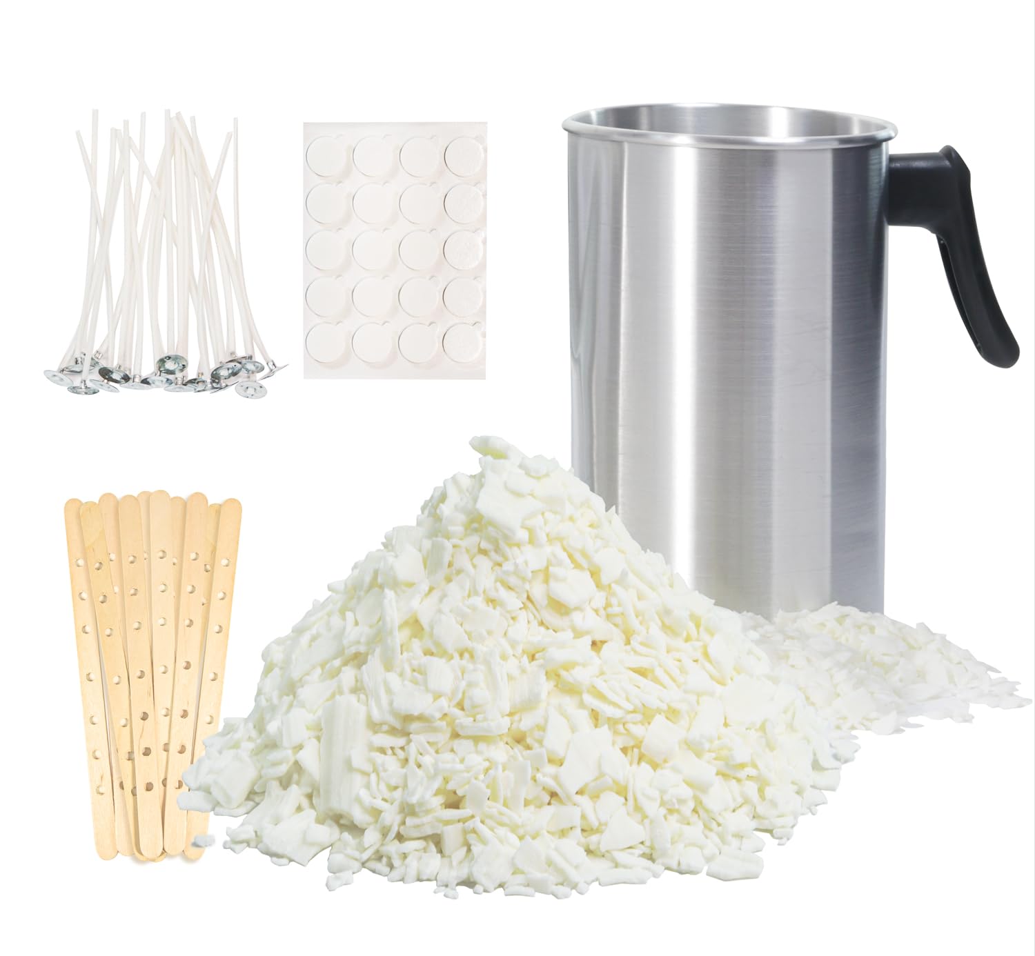 Kit para hacer velas con copos de cera de soja, 2 ceras de vela de 2,25 kg, jarra para verter de 2,75 kg, mechas, pegatinas, centradores, vegano, sin crueldad animal.