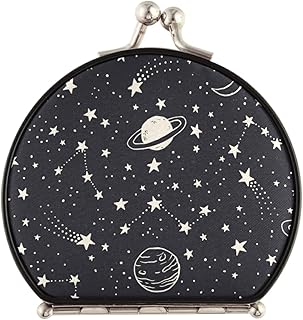 susiyo Vintage Compact & Travel Mirror with Bukle Closure, Black White Space Stars Makeup Mirror Small Portable Foldable Easy to Carry for Women Girls Purses