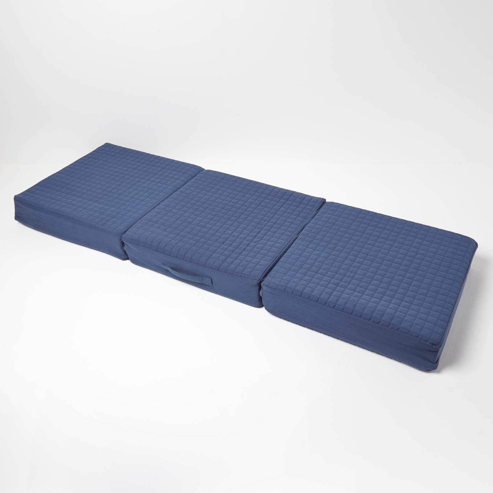 HOMESCAPES Cuscino per seduta per divano a 3 posti, cuscino rialzante sfoderabile in cotone, blu navy, 150 x 50 x 10 cm