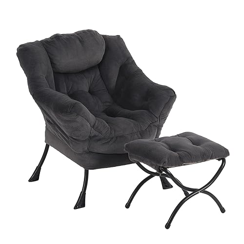 Lazy Chair with Ottoman, Modern Chair with Folding Footrest, Plush