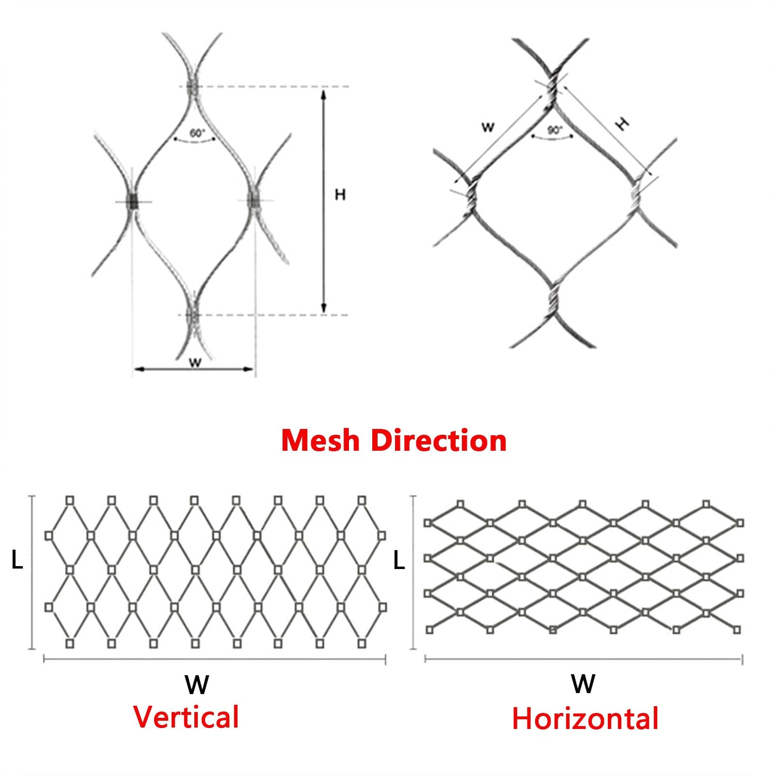 Malla de Cuerda de Acero Inoxidable Flexible, Malla Metálica Multifuncional Resistencia Al Impacto Rejilla Metalica para Terraza(3x4m)