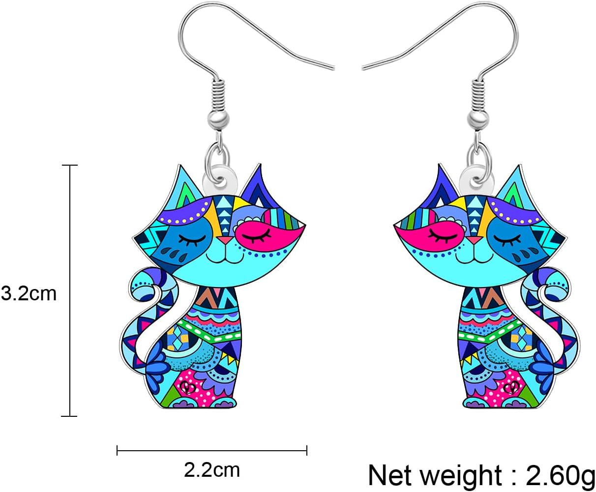 Acrylic Cute Cat Dangle Earrings Boho Gifts for Cat Lovers Funny Pets Kitten Geometric Pattern Design Unique Jewelry for Women Ladies Mom Accessories image 5