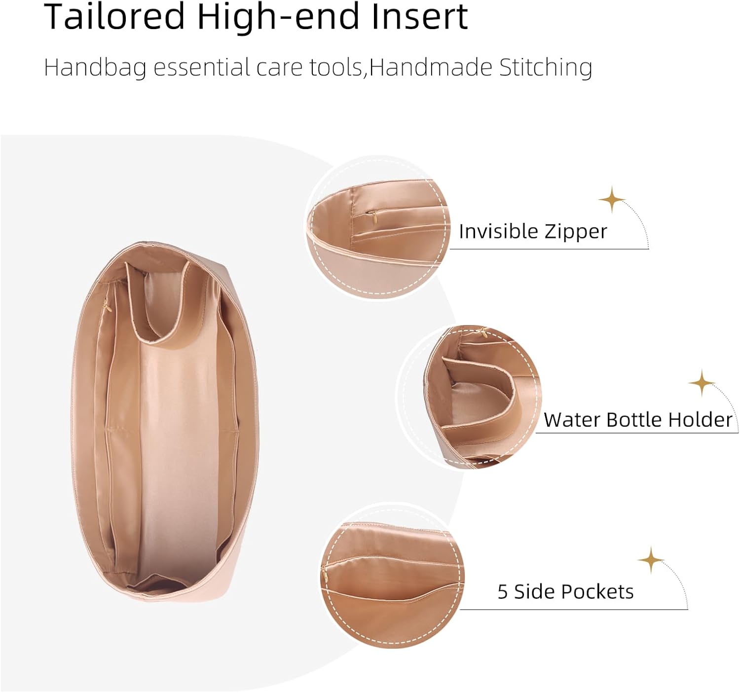 Purse Organizer Insert For Handbags, Tote Bag Organizer Insert, Silk Smooth Bag Organizer with Bottle Holder,Bag Organizer for Speedy,Neverfull,ONTHEGO,Artsy etc,4 Sizes - Image 5