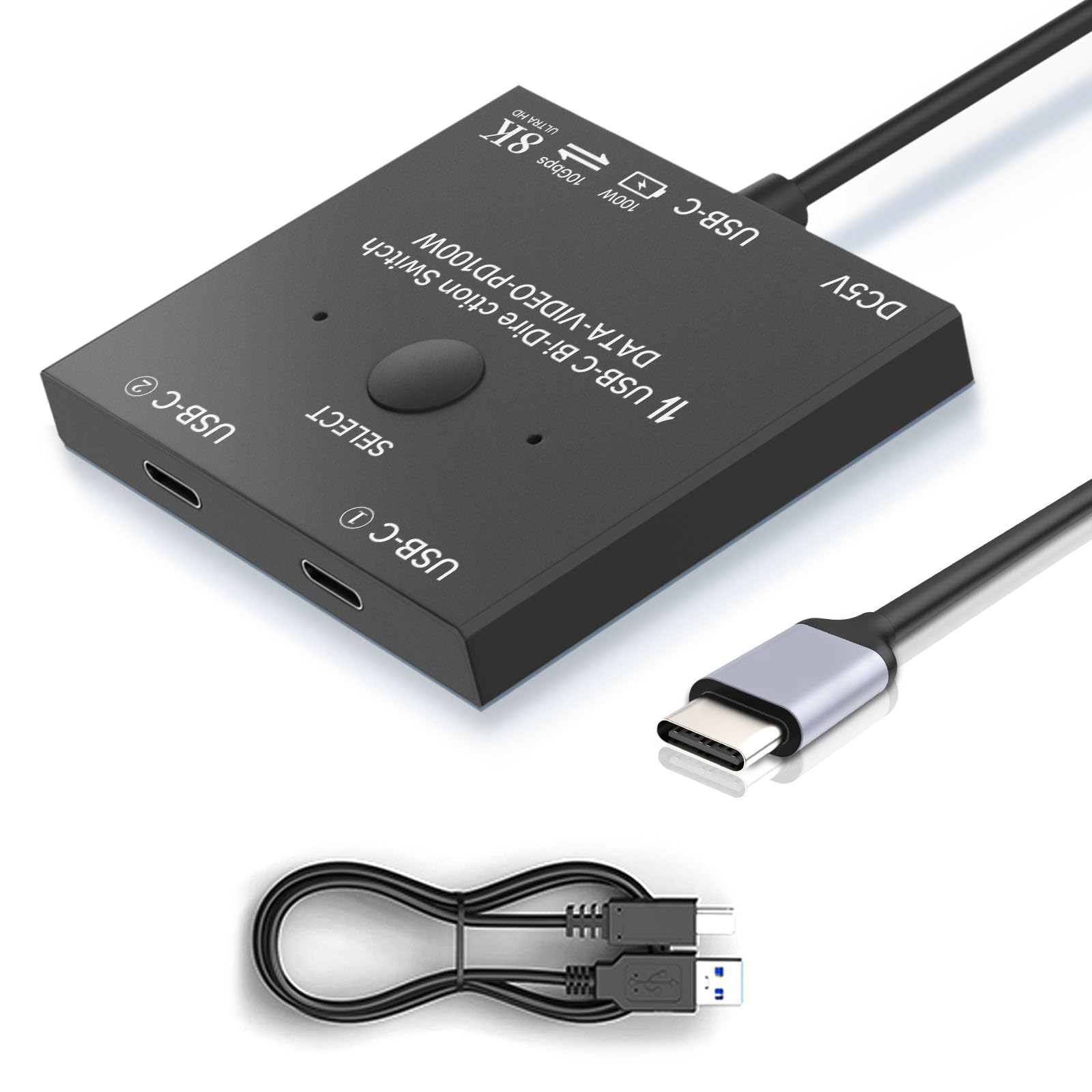 8K USB C Switch,Bi-Directional USBC Switcher 2 Computers,USB Type C KVM Switch 8K@60Hz 4K@120Hz Video/10Gbps Data Transfer/100W Charging,Compatible