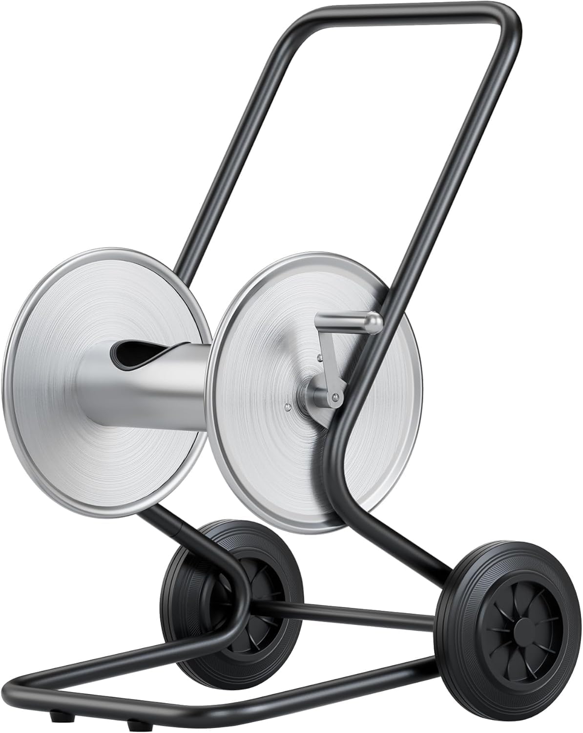 hose reel cart with wheels, metal heavy duty water hose reel cart 200 ft hose capacity, garden water hose carts mobile tools with 2 wheels for for garden watering, car washing black