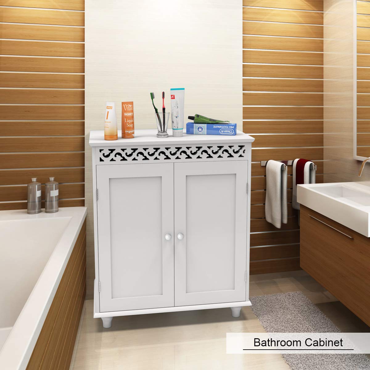 Tangkula Bathroom Floor Modern Carved Design Freestanding