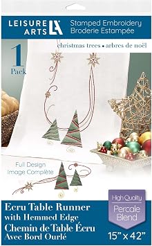 Leisure Arts Table Runner 15"X42" Ecru Xmas Trees, Kitchen Table Runner, Embroidery Kit, Kitchen Runner, Cross Stitch Kits for Beginners, Embroidery Patterns, Fabric