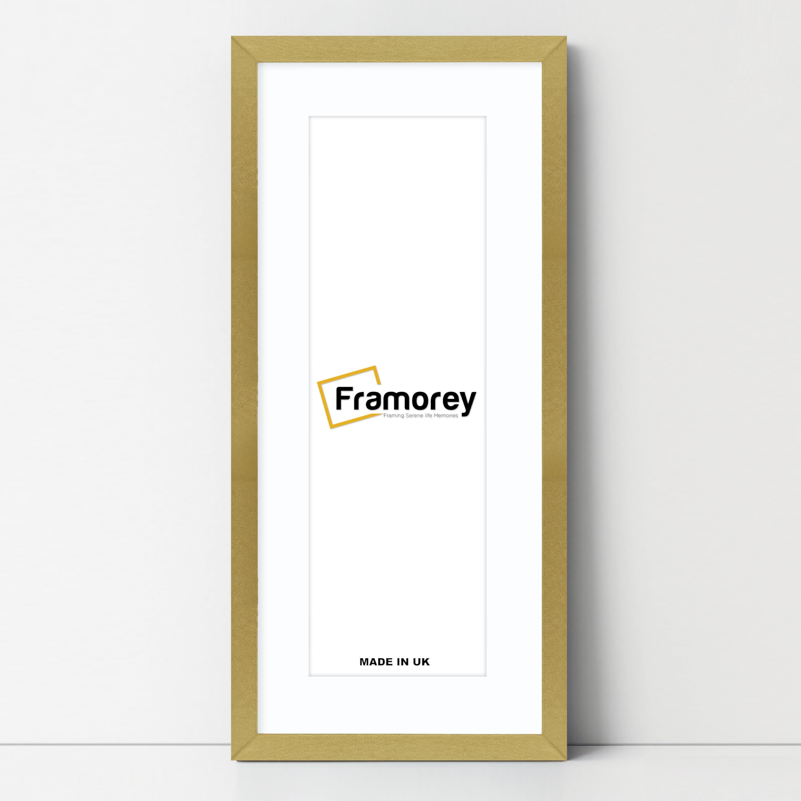 Framorey Framing Serene Life Memories Gold With White Mount Framorey Oxford Thin Picture Frame, 26X12" Gold Photo Frame With 22X8" White Mount, Art Poster Frame, Photo Print Frames, With A High Clarity Styrene Shatterproof Perspex Sheet