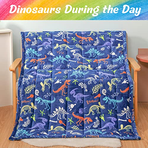 Bood Glow In The Dark Weighted Blanket Kids,Minky Kids Weighted Blanket, Dinosaur Weighted Blanket For Kids, Toddler Weighted Blanket 3 Lbs, Childrens Weighted Blanket, Boy&Girl Weighted Blanket,36X48 #TOP1