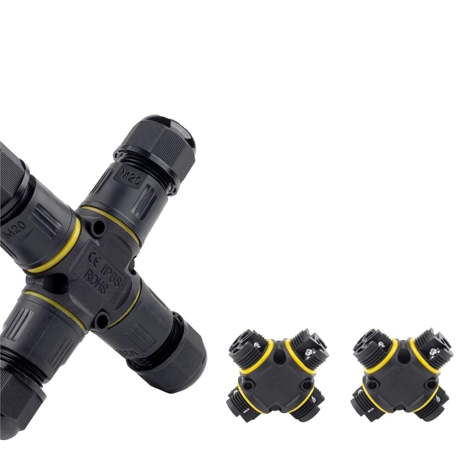 1PCS IP68 M20 Cross-Type Outdoor Waterproof Wir Connector Electrical Cable 4 Way Screw Locking Terminal 2/3Pin Rainproof Junction Box(M20 Cross 3P 9-12mm)