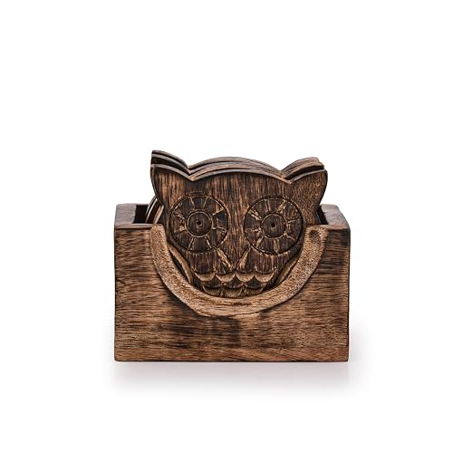 NIRMAN Wooden Crafted Coaster Set of 6 with Coasters Holder