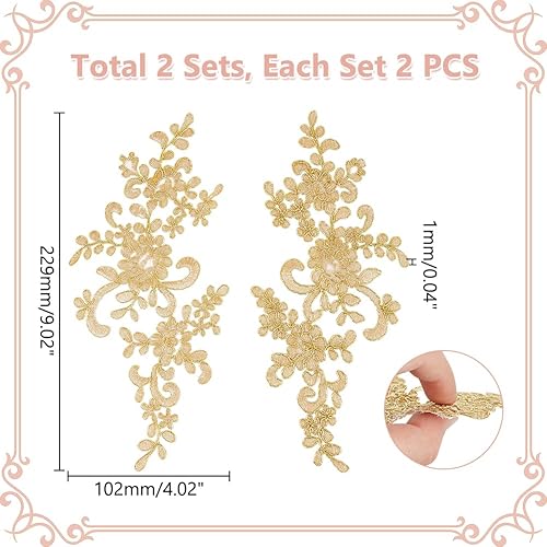 Miniatura 2 de 4 piezas de apliques de encaje bordado, flores de hoja dorada, parches de ropa, vestido de costura, decoración de poliéster, accesorios de ornamento