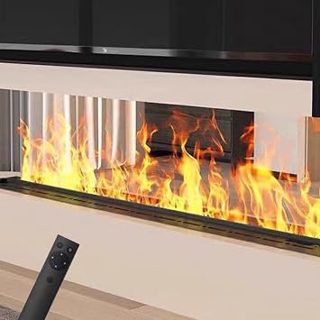 3D Water Vapor Fireplace,with 7 / Multiple Adjustable Flame Colors and 5 Brightness Levels, Brushed Stainless Steel,Touch Control,for Office,Home,Hotel,Restaurant 7colorsRemotecontrol-1000mm