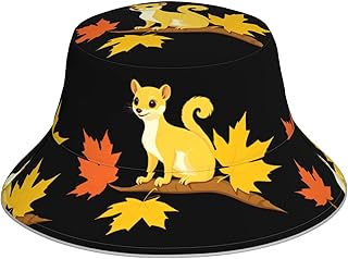 WHJSSF Sombrero reflectante con estampado de comadreja amarilla sobre hoja de arce para hombres y mujeres, para viajes, camping, senderismo