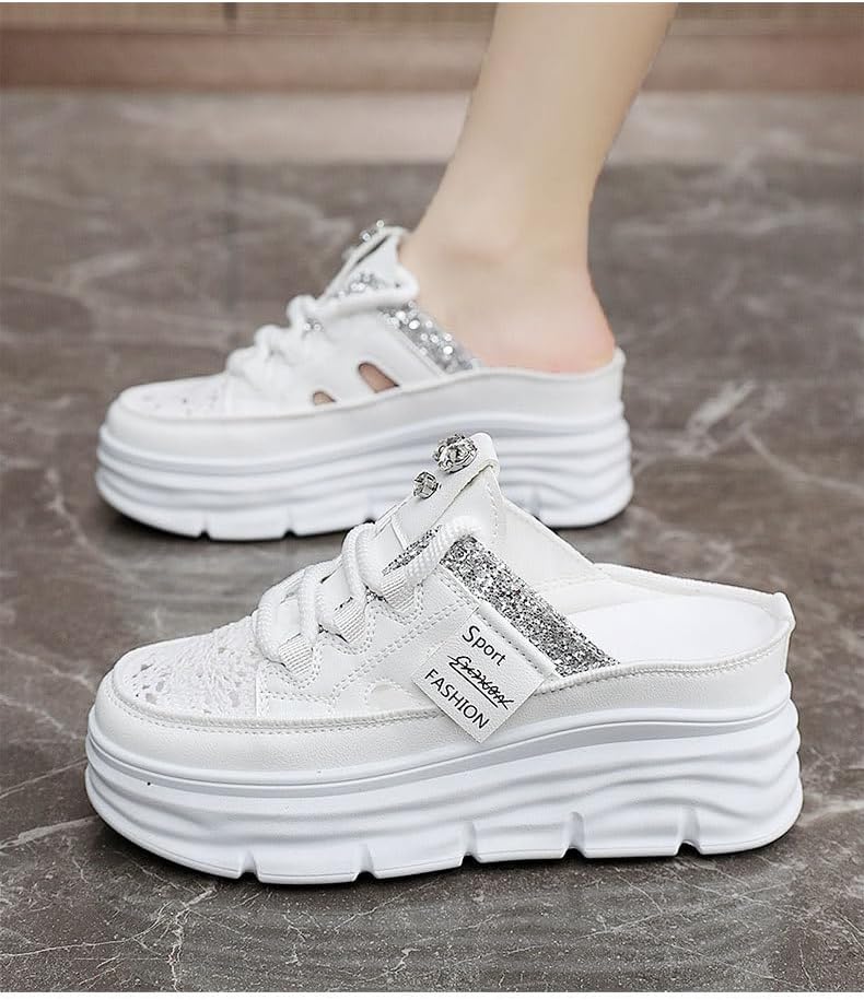 Women's Fashion Platform Slippers, Platform Thick Sole Mule Sneakers, Casual Mesh Sandals, Versatile Thick Sole Flats, Breathable Summer Outdoor Shoes